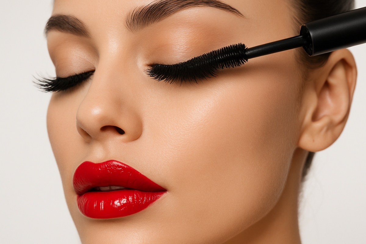 eyelashes and liptstick with mascara